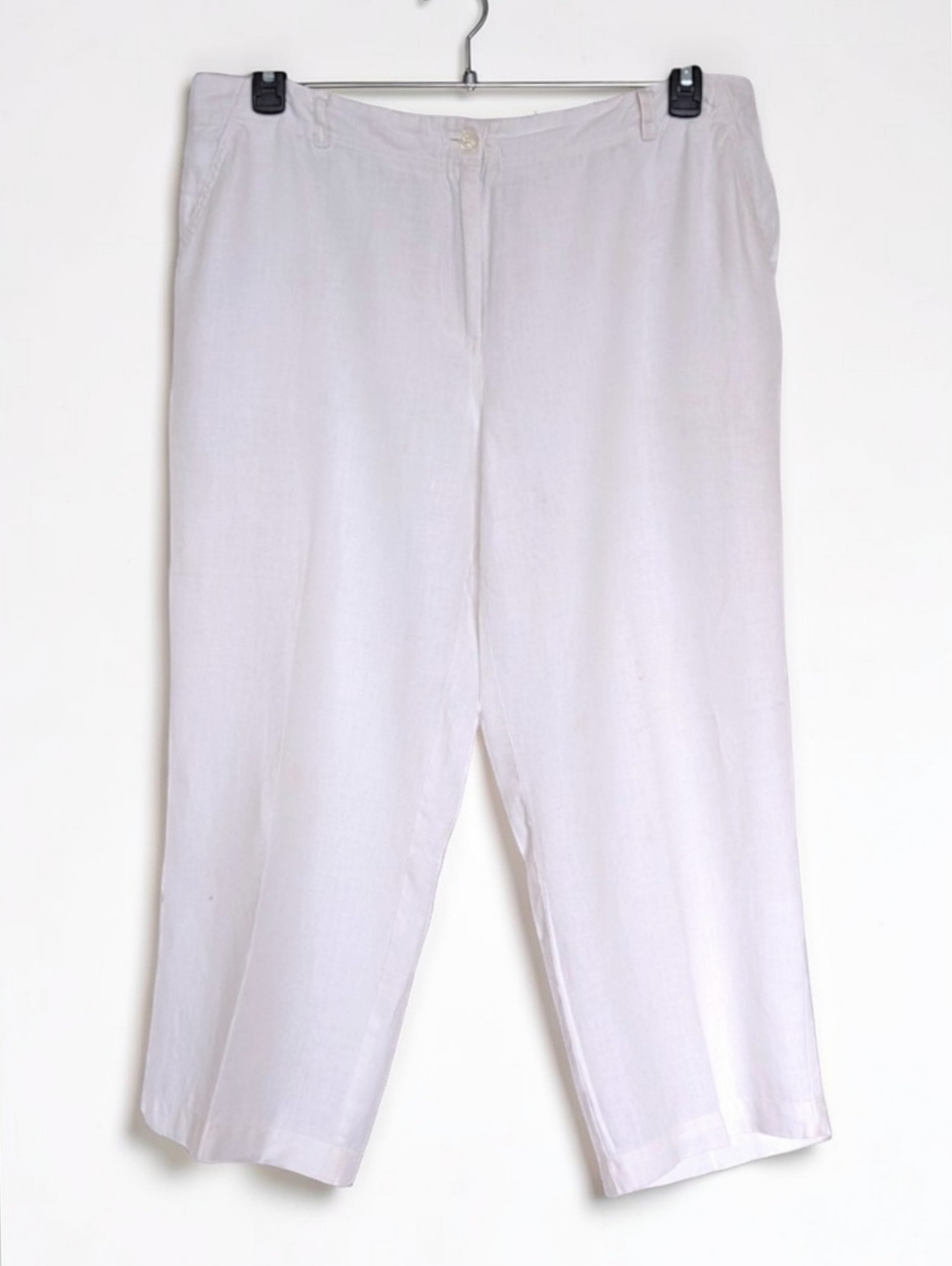 Saint Tropez West Women's 14 100% Linen White Capri Pants Resort Cabana